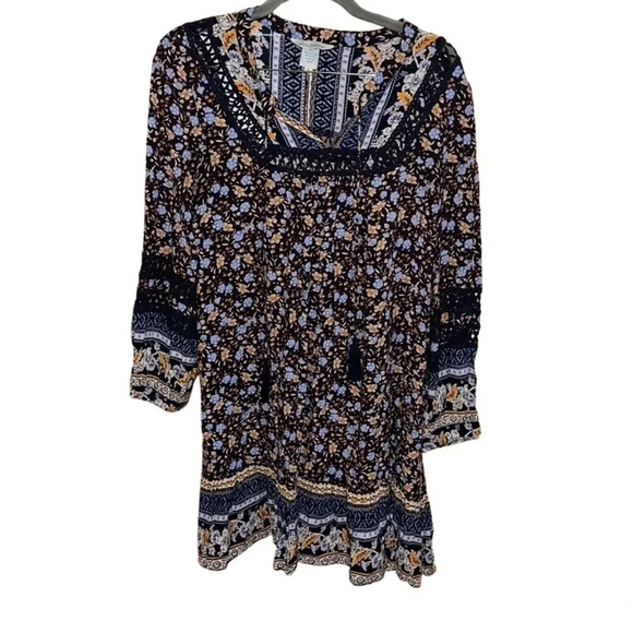 Sundance Navy Blue Floral Boho Long Sleeve Dress Size XS - Picture 1 of 8